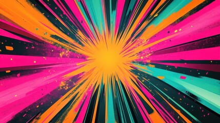 Fototapeta premium Bold glowing rays and comic textures define this smooth retro wallpaper backdrop