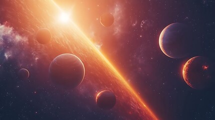 Obraz premium Cosmic Dawn: Planets and Stars in a Majestic Display