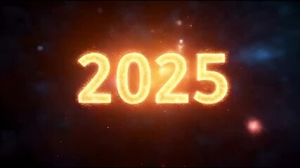 Animation of exploding stars, where bursts of starlight radiate outwards, creating a cosmic celebration with 2025. - Powered by Adobe