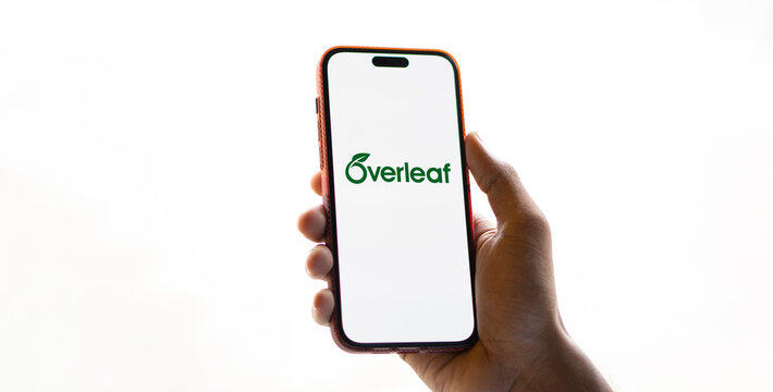 Dhaka, Bangladesh- 26 Nov 2024: Overleaf logo is displayed on smartphone. Overleaf is a cloud-based LaTeX editor for scientific writing and publishing.