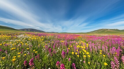 Vibrant Wildflower Meadow Under a Blue Sky