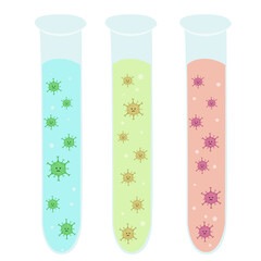viral organisms in test tubes with liquid of different colors