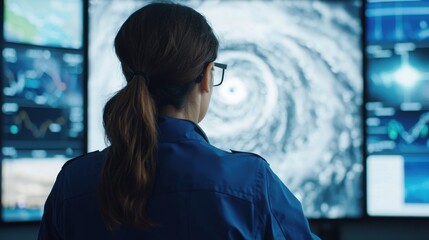 Weather center digital art and tornado radar analysis by meteorologist