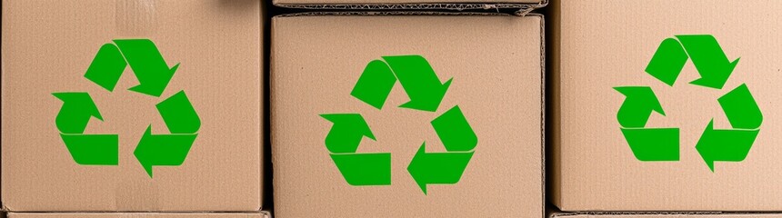 Background featuring eco-friendly packaging. A brown paper shopping bag that is recyclable and environmentally safe. Symbols for recycling and ecology. An ecological craft package. Suitable for