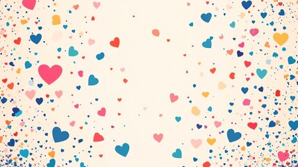 Colorful heart confetti on light background.