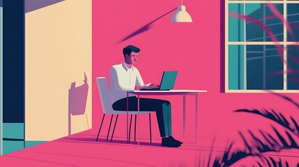 Man Working on Laptop Outdoors in Stylish Setting