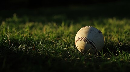 Old Baseball on Grass in Natural Light in a Green Setting