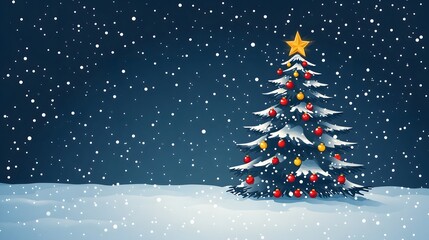 Obraz premium Flat cartoon illustration of a geometric Christmas tree with bold shapes for Happy New Year 2025