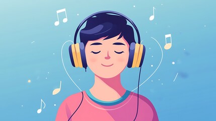 Person Listening To Music With Headphones Relaxed And Peaceful
