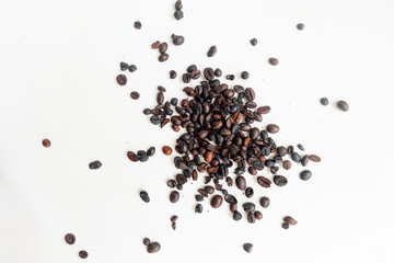 coffee beans isolated. shot with high angle view