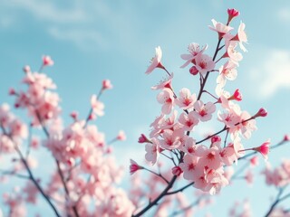 Delicate pink cherry blossoms against a soft blue sky, spring, sky, pink, delicate, background