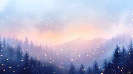 Naklejka premium Tranquil Winter Landscape with Soft Snowfall and Faded Mountains