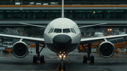 Passenger plane ready for boarding at airport terminal jet bridge