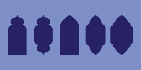 Traditional islamic window shapes icon vector. Islamic window set icon
