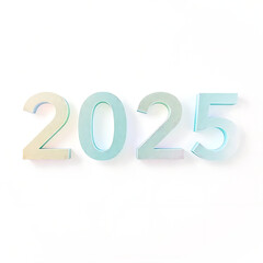 A clean and modern '2025' text in sans-serif font with a holographic shimmer effect, placed over a gradient of soft pastel colors blending into white."