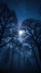 Fototapeta premium Silhouette of trees against a backdrop of shimmering stars, star atlas, night scene, cosmos exploration