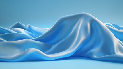 Fototapeta premium A soft blue fabric lies undulating on a smooth surface, creating a serene and tranquil atmosphere, This image can be used in design, fashion, or wellness themes to evoke calmness and elegance,