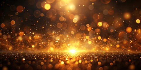 Blurry light overlay with a golden orange glow on a dark black abstract background , sun rays, defocused, reflection, bokeh