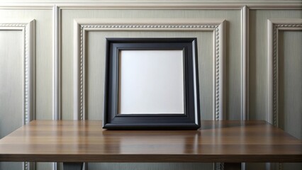 Square black frame on table in classic interior , mockup, stock photo, square frame, black, table, classic, interior