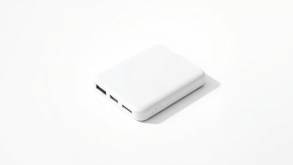 Fototapeta premium White portable power bank on white background, power, gadget