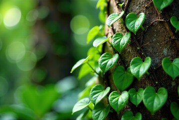 Obraz premium Closeup Palm Trunk Covered in Green Creeper Plants - Tropical Detail