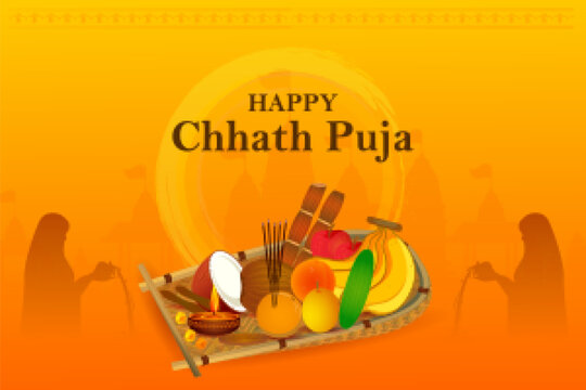 Happy Chhath Puja holiday background celebrating traditional festival of India and Nepal