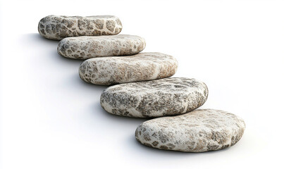 Fototapeta na wymiar A set of circular stone steps leading up to the top, isolated on a white background