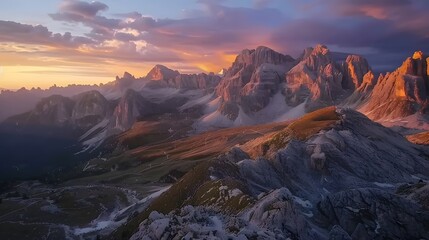 Obraz premium Majestic Mountain Range Sunset Panorama