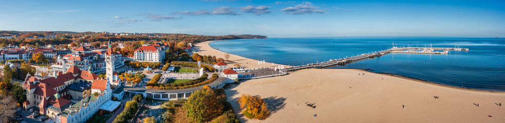Panorama of Sopot city by the Baltic Sea at autumn, Poland