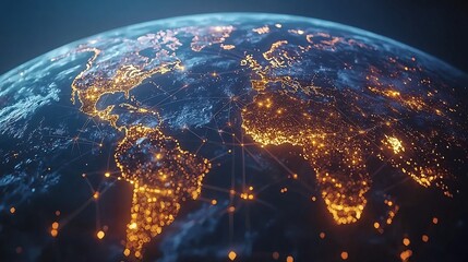 Glowing 3D Globe with IoT Data Streams Connecting Smart Cities Across Continents