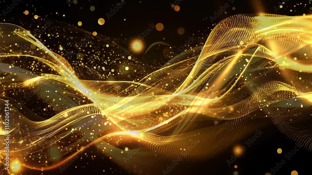 Wall mural golden wave seamless loop background with sparkling particles