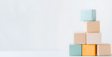 Wooden Kids Blocks on a White Background – Simple, Colourful Educational Toys for Creative Play and Learning