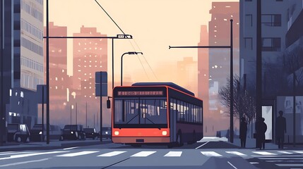 Obraz premium City Bus at Dusk Urban Transit Scene