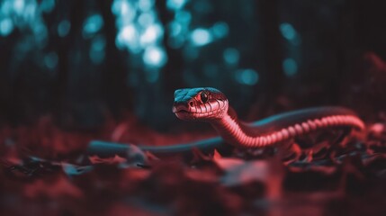 Obraz premium Snake sensing heat patterns in the dark, relying on its thermal vision to navigate and hunt. The essence of adaptation and survival in nature.