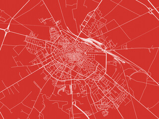 Christmas Map of Foggia, Italy in Snowy White on Festive Red Background.