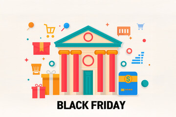 Fototapeta premium Financial Building Graphic Template for Holiday Shopping, Black Friday, and Cyber Monday, with a playful and festive feel