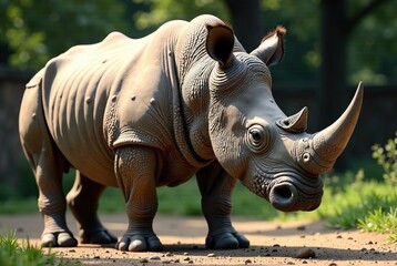 Fototapeta premium Indian Rhinoceros at Zoo de la Flèche - Realistic AI Photo