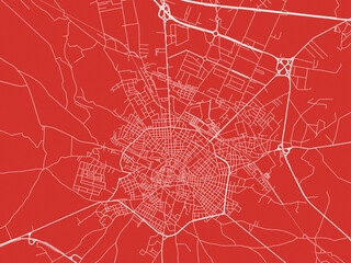 Christmas Map of Andria, Italy in Snowy White on Festive Red Background.