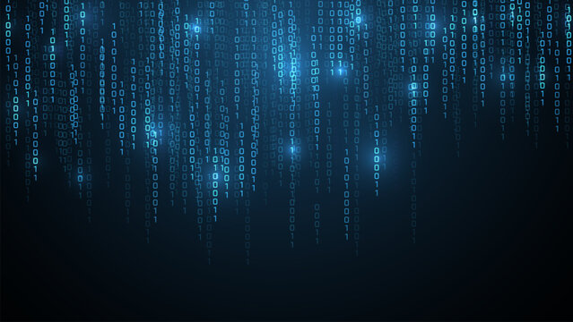 Matrix vector digital code rain in a Matrix inspired futuristic style. Light Effect matrix background. High-tech backdrop with glowing binary characters
