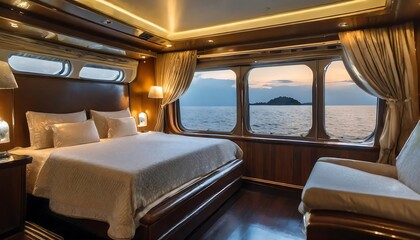 Fototapeta premium Luxurious First Class Cabin on Passenger Ship