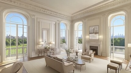 Elegant and Refined Victorian-Style Living Room with Breathtaking City and Park Views