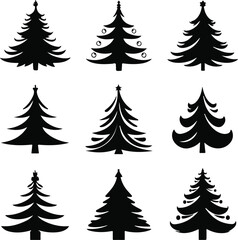 Christmas Tree Silhouettes Bundle Vector Art for Festive Holiday Projects.