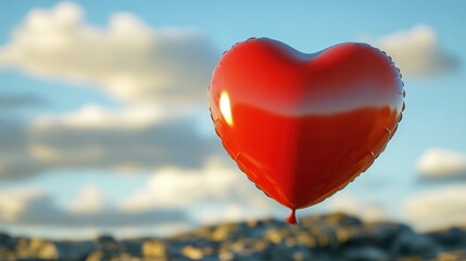 Fototapeta premium Valentine's Day Concept: Red Heart-Shaped Balloon Against Sky