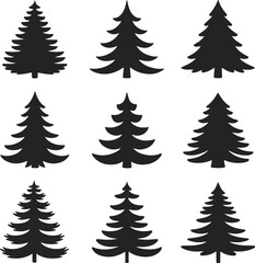 Christmas Tree Silhouettes Collection Vector Art for Seasonal Creations.