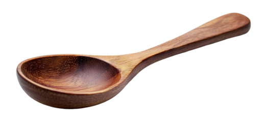 Rustic wooden spoon with a natural texture, isolated on transparent cutout background