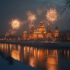 Fototapeta premium shilouette, feuerwerkj, silvester, raketen, feuer, jahreswechsel, party, nacht, rom, fluss, architektur, cathedral, italien, brücke, vatikan, stadt, kirche, europa, anreisen, basilika, wasser, st, ori