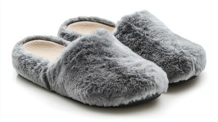 A pair of fuzzy slippers with a black sole