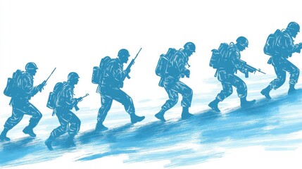 Soldiers Climbing in Dynamic Hand-Drawn Sketch Style