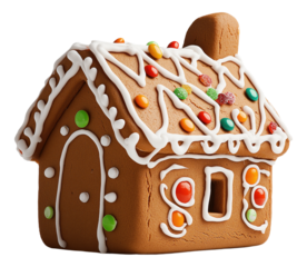 PNG Gingerbread house decorated with icing and colorful candies
