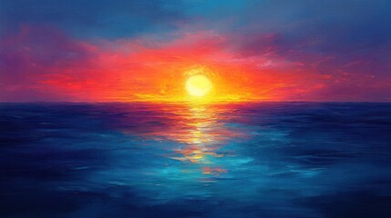 Fototapeta premium A vibrant sunset over the ocean, showcasing hues of orange, pink, and blue, reflecting beautifully on the water's surface.